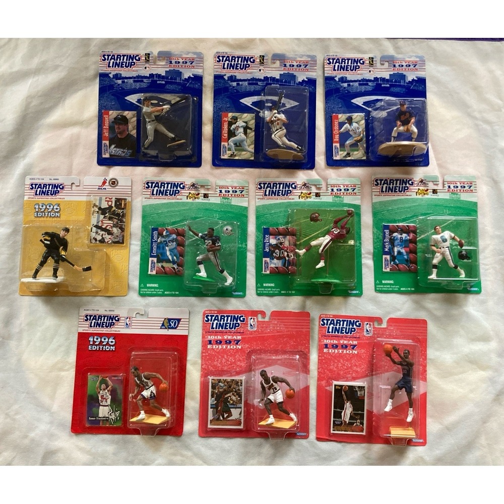 Lot of 10 NFL MLB NHL NBA 96 97 Starting Lineup Rice Smith Ripken Francis & More
